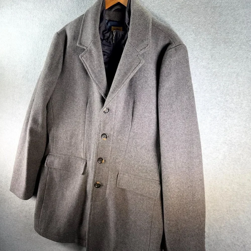 Tre Vero Wool Coat Men's XL Gray Inner Placket Front Notch Lapel Single Breasted